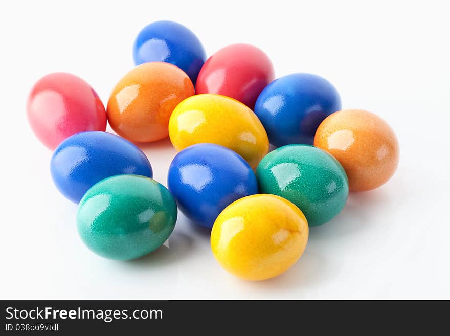 Colored easter eggs on white background