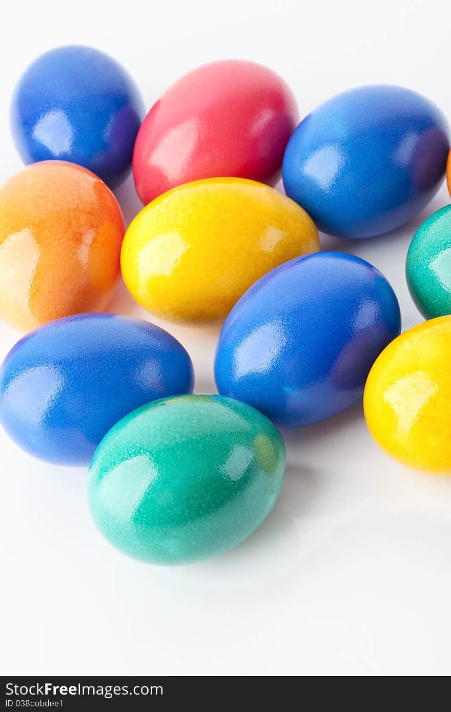 Colored easter eggs on white background