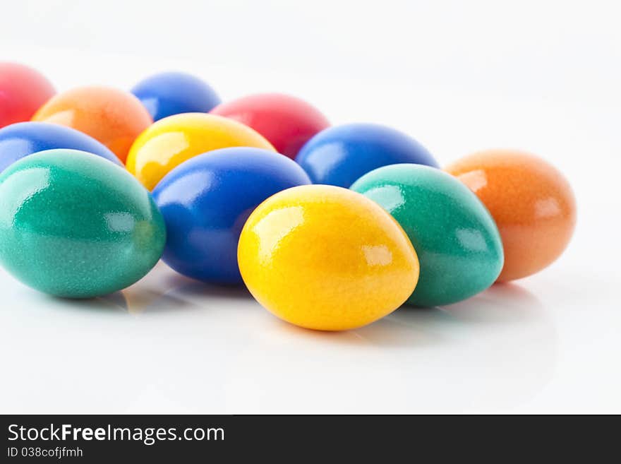 Colored easter eggs on white background