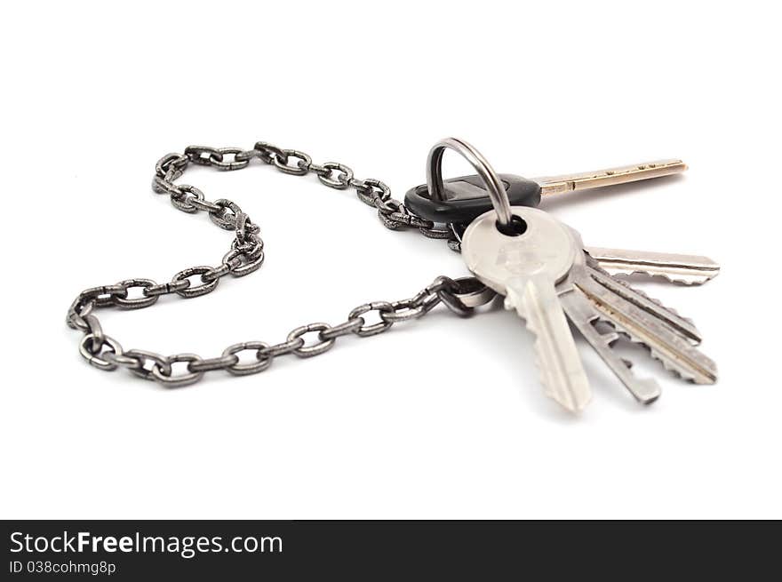 Bunch of keys on a white background