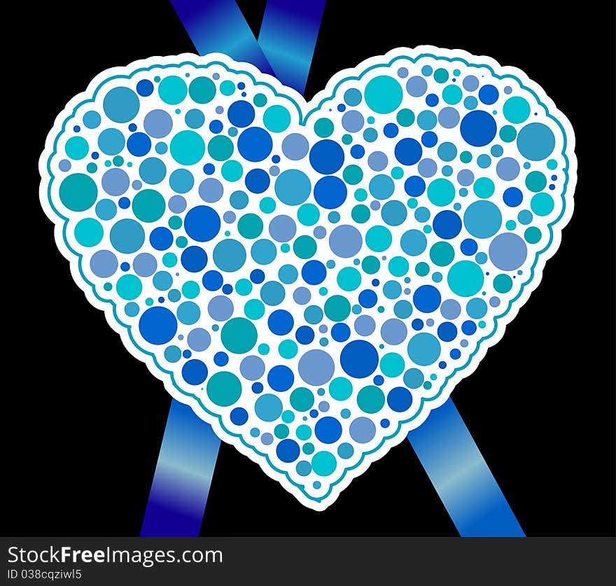 Illustration with blue heart and ribbon