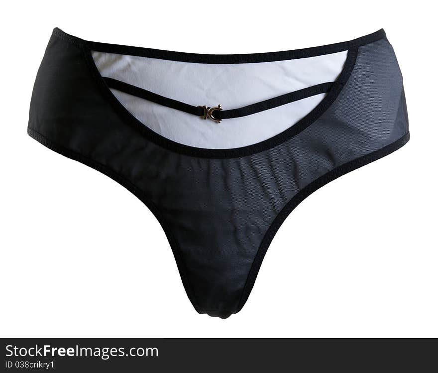 Black satin ladies underwear on a white background