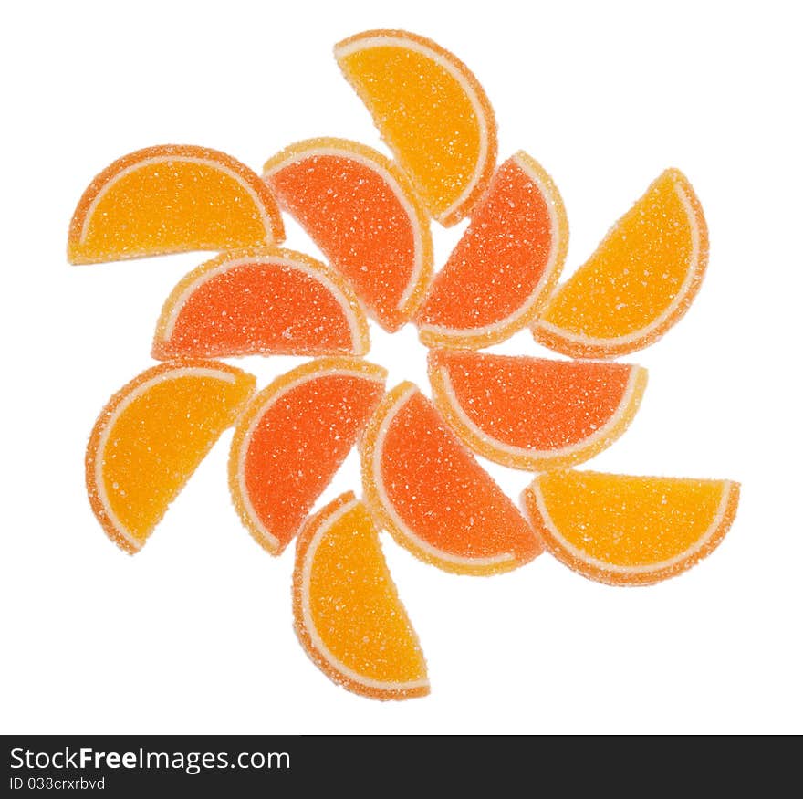 Colored marmalade stacked pattern on a white background