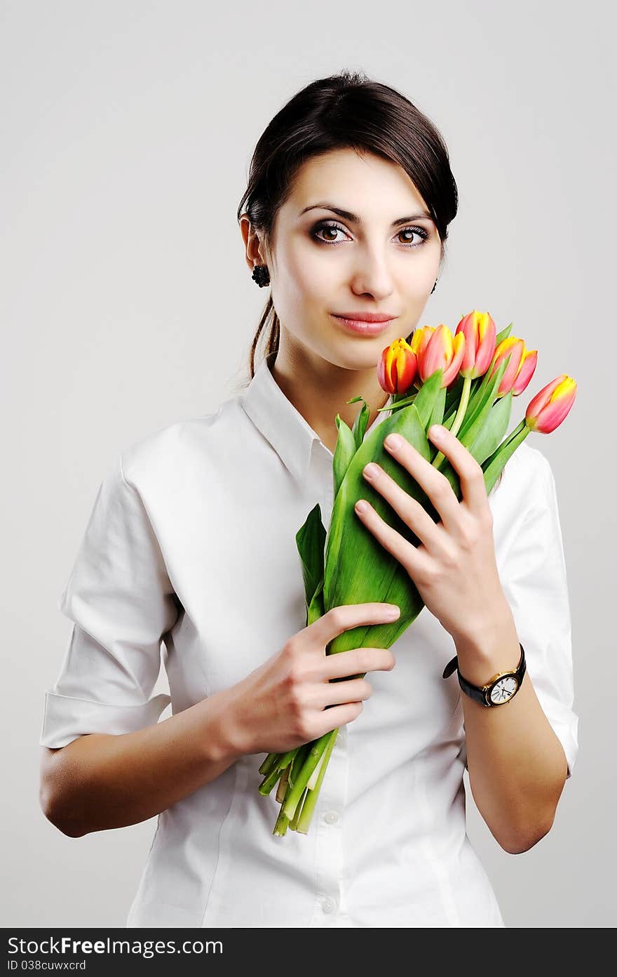 Young woman with tulips