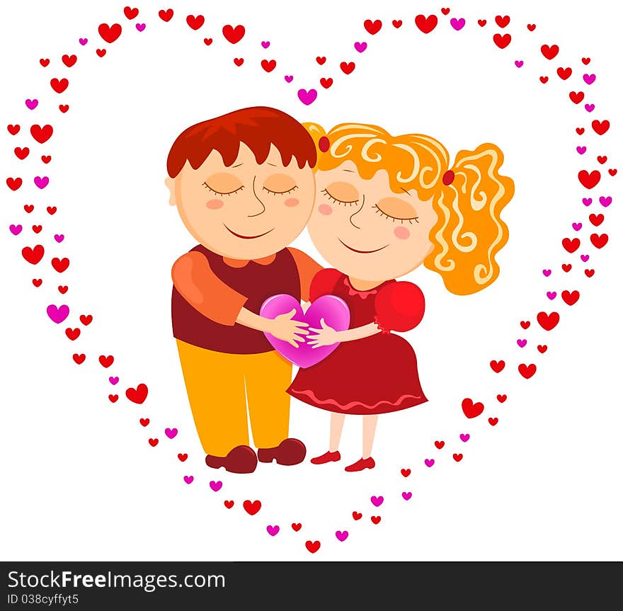 Boy and girl hold heart. Isolated on white. Vector illustration. Boy and girl hold heart. Isolated on white. Vector illustration.