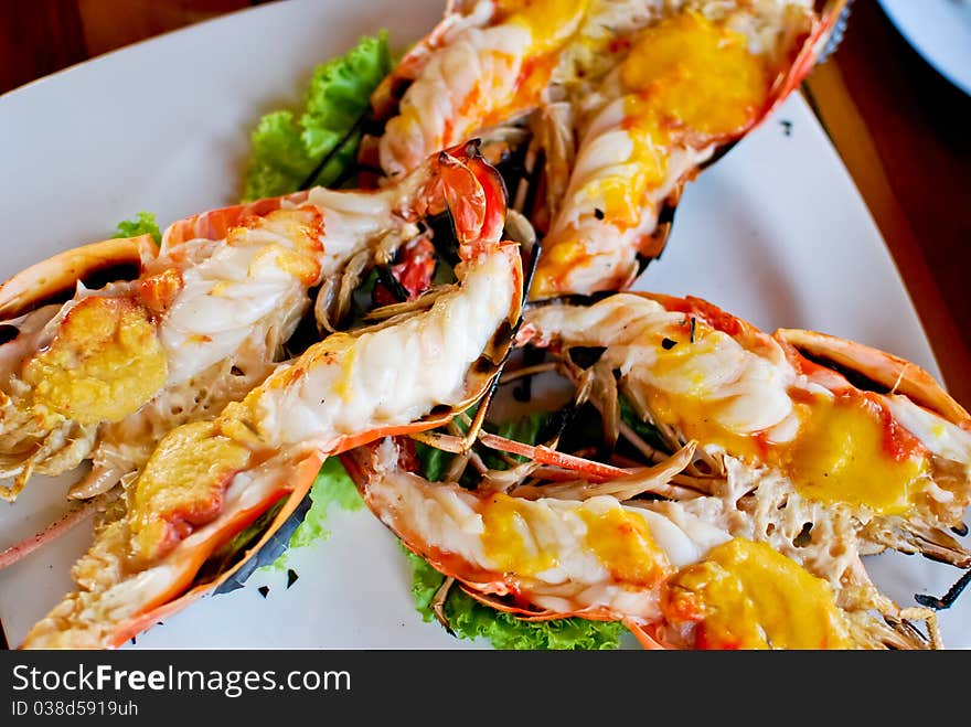 Grilled shrimp closeup top view