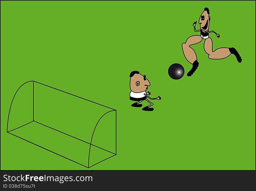 Vector caricature of soccer is in a one-on-one with the keeper