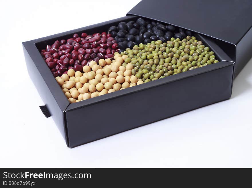 Mung bean and soybean in a box