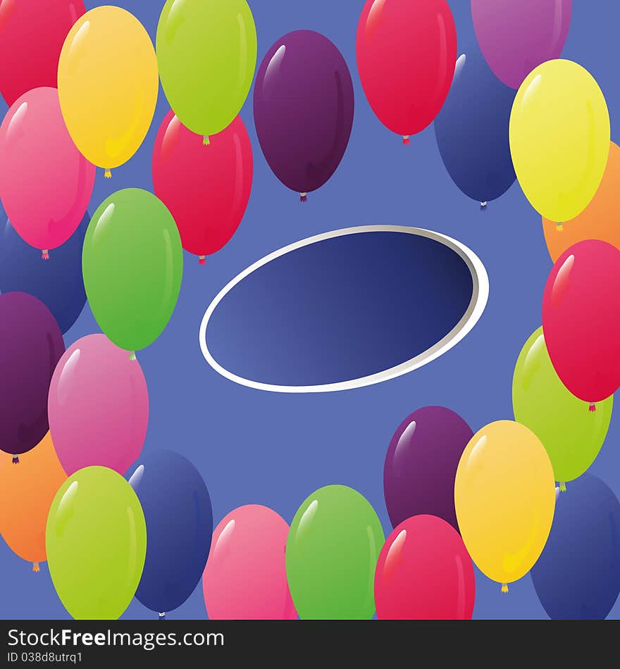 Greeting card with many colored balloons