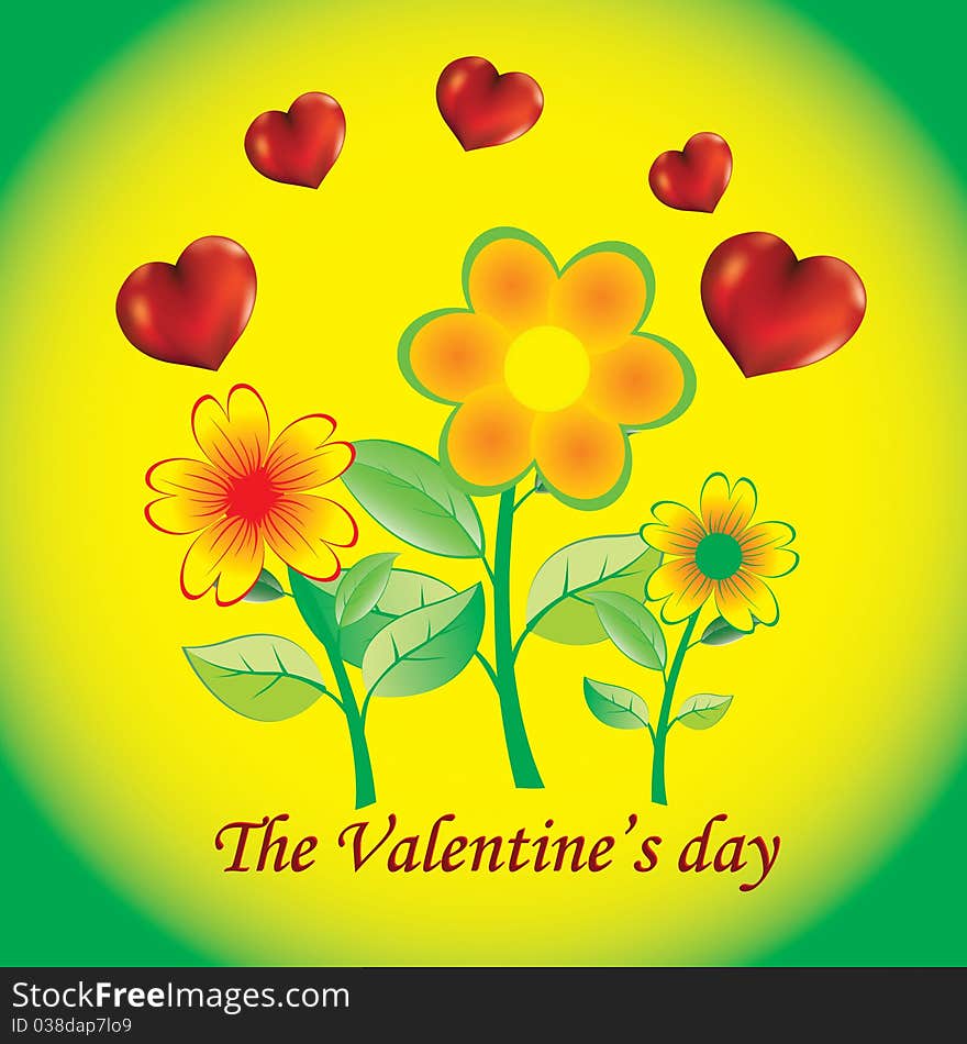 Flowers with nice hearts.Valentine's day card. Flowers with nice hearts.Valentine's day card