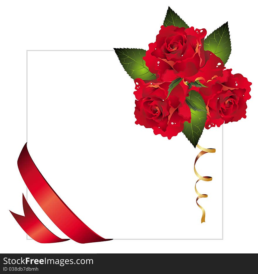 Vector  Background With Ribbon And Red Roses