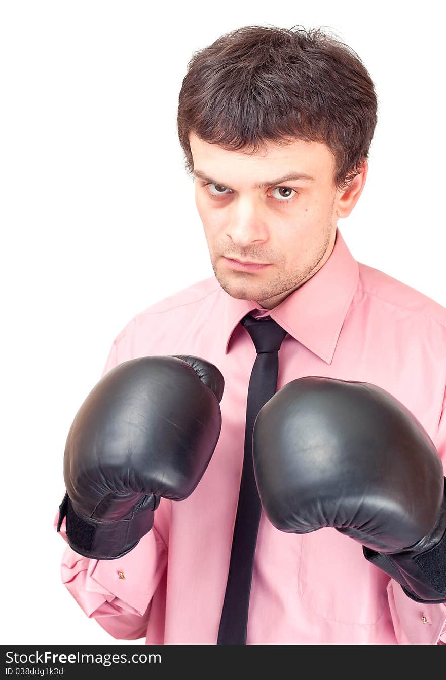 Businessman with boxing gloves. Concept: competition, aggressiveness.