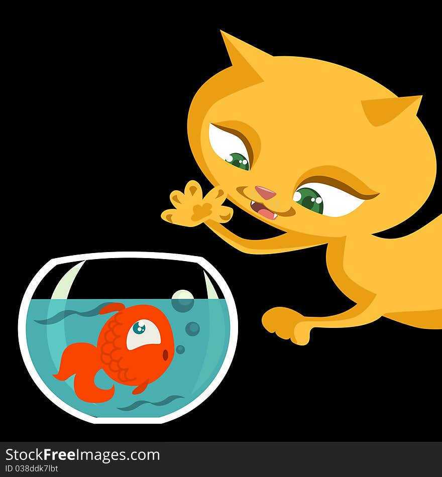 Cat and fish cartoon background vector