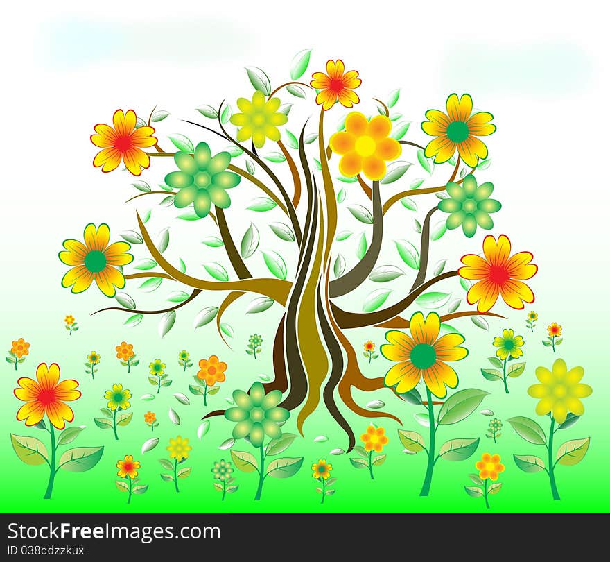 Abstract nature. tree with flowers