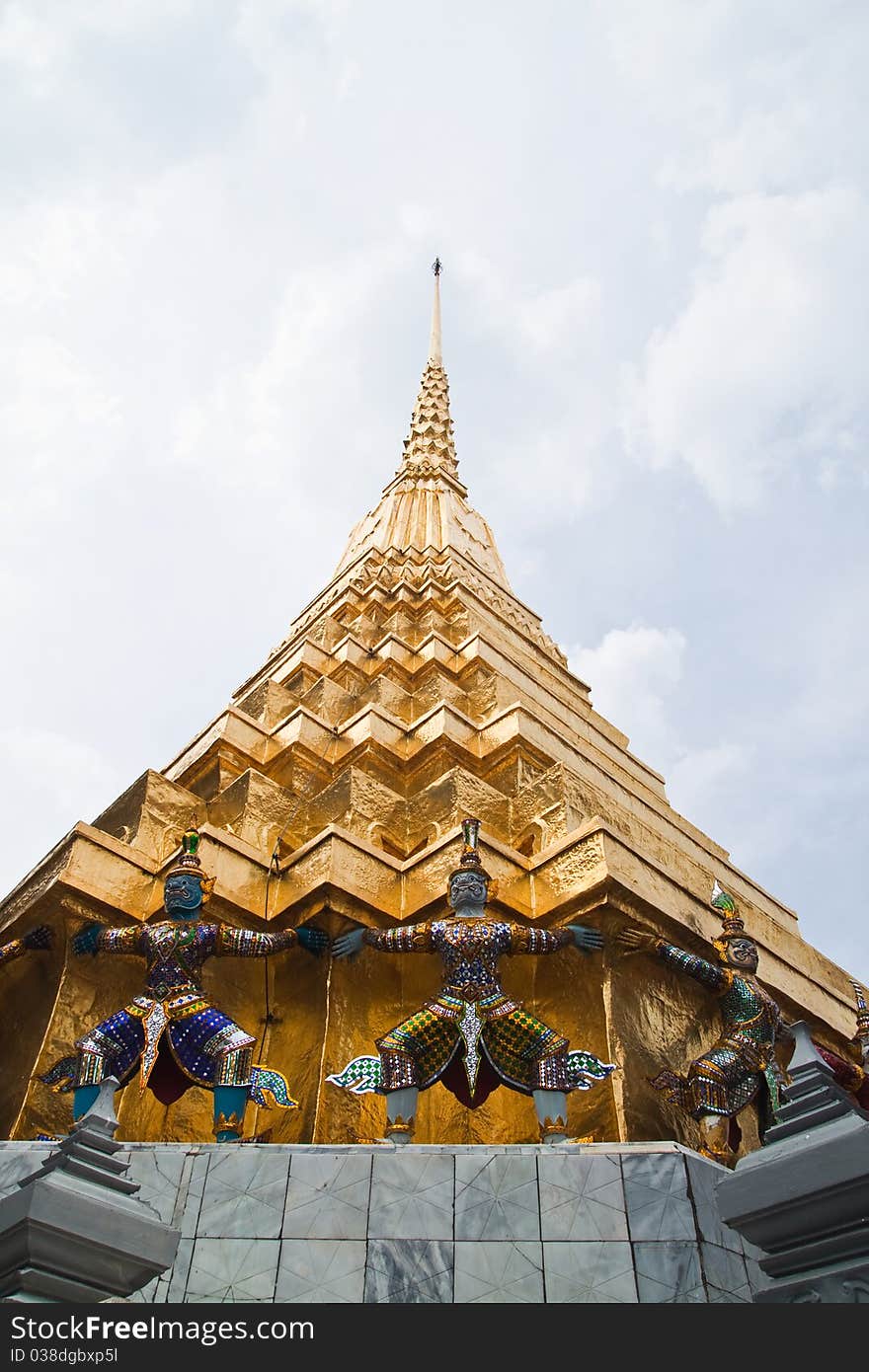 Mythological figure of the indian epic ramayana, the demon guardian, guarding the buddhist temple in wat phrakeaw, Bangkok-Thailand