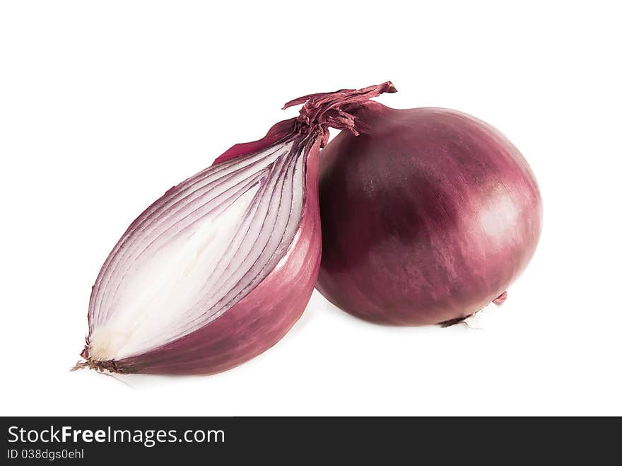 Red onions on a white background