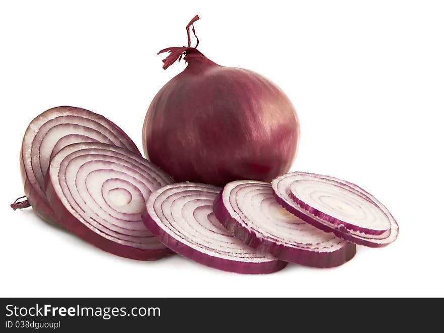 Red onions on a white background