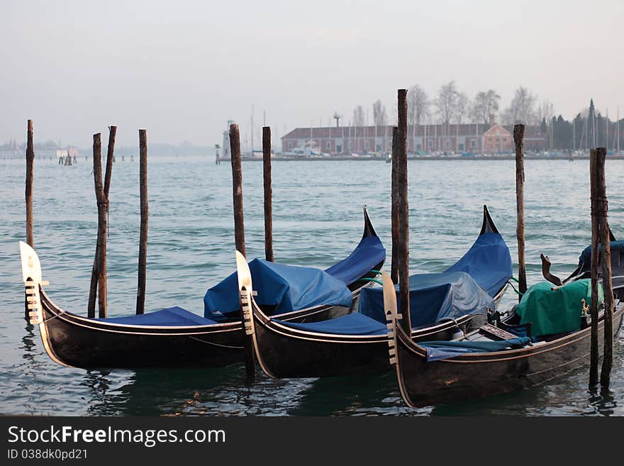 Gondolas at San Marco Sqare in Venice Italy