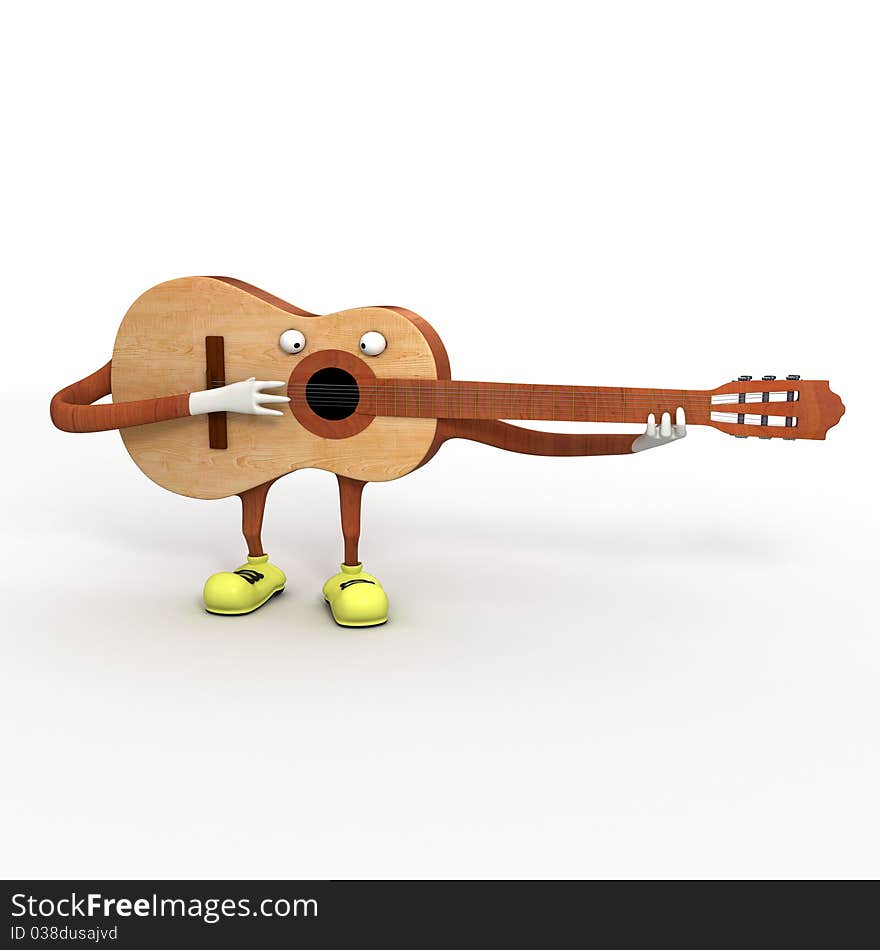 The ridiculous character a guitar on a white background