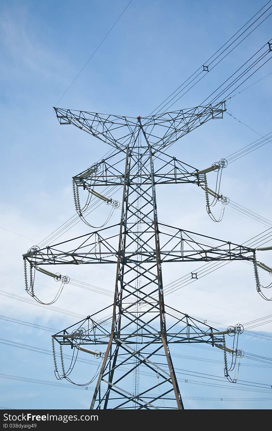 Electrical Power Transmission Tower with Blue Sky