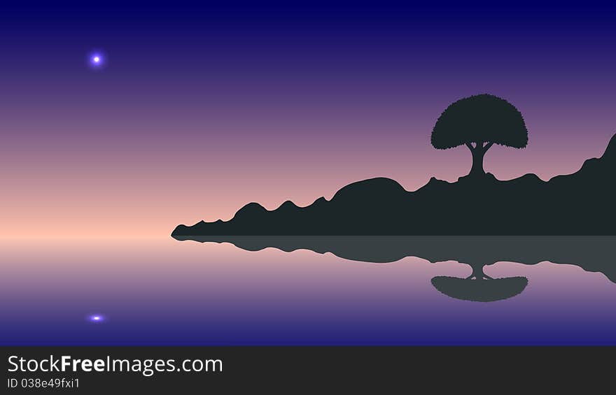 Vector silhouette and sunset. Ideally for your use in design. Vector silhouette and sunset. Ideally for your use in design