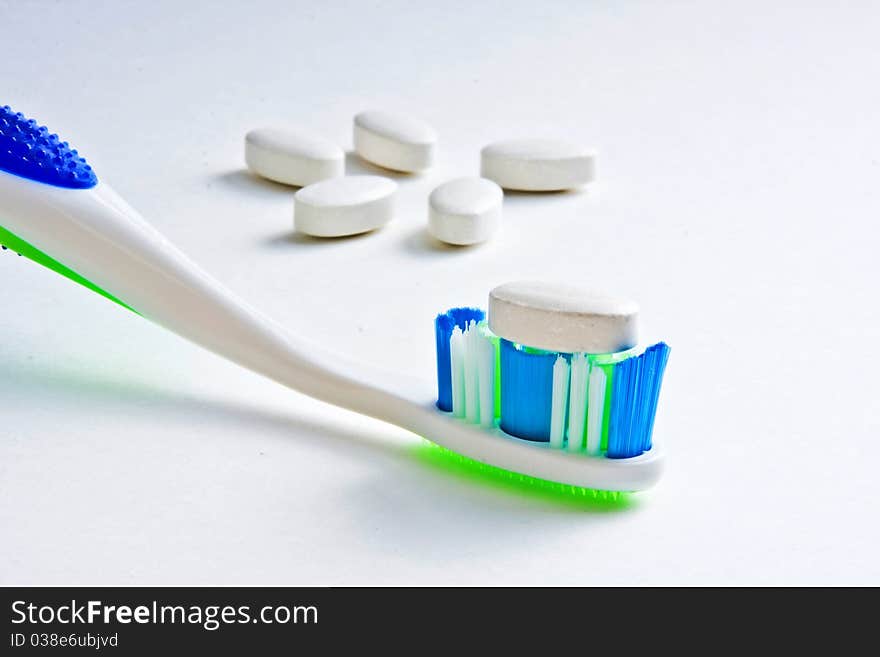 Calcium Tablet on Toothbrush