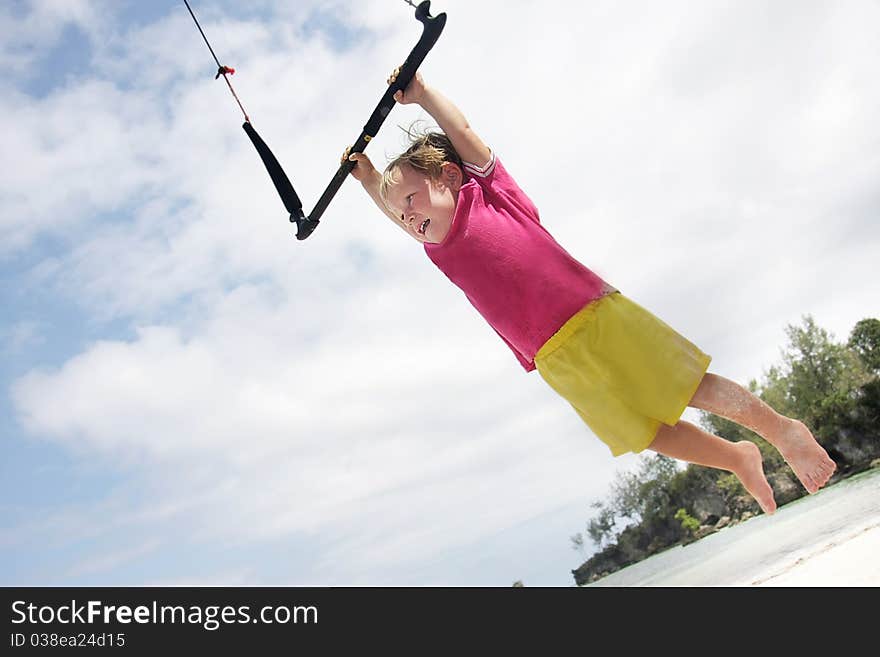 Child on sky background