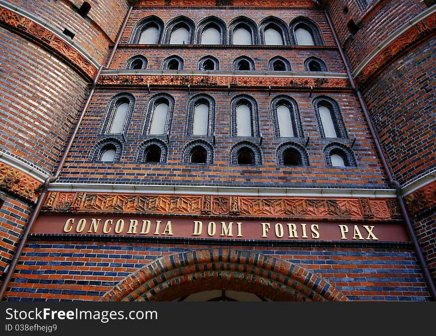 A fine example for the Northern German Brick Gothic style can be found in the Holsten Gate of Luebeck, Germany.