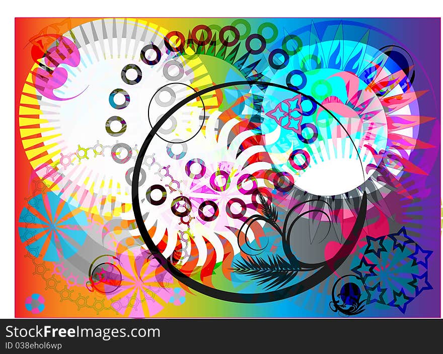 Abstract background with flowers and rainbow