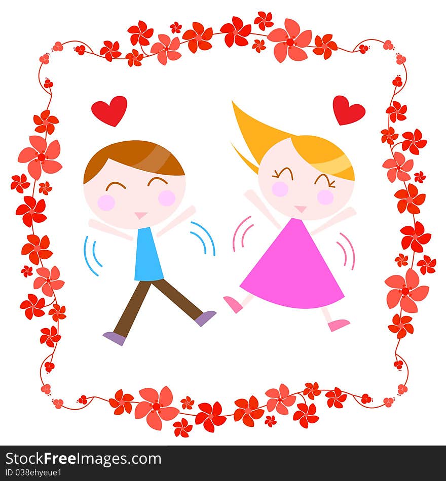 Vector illustration of couple with floral border. Vector illustration of couple with floral border