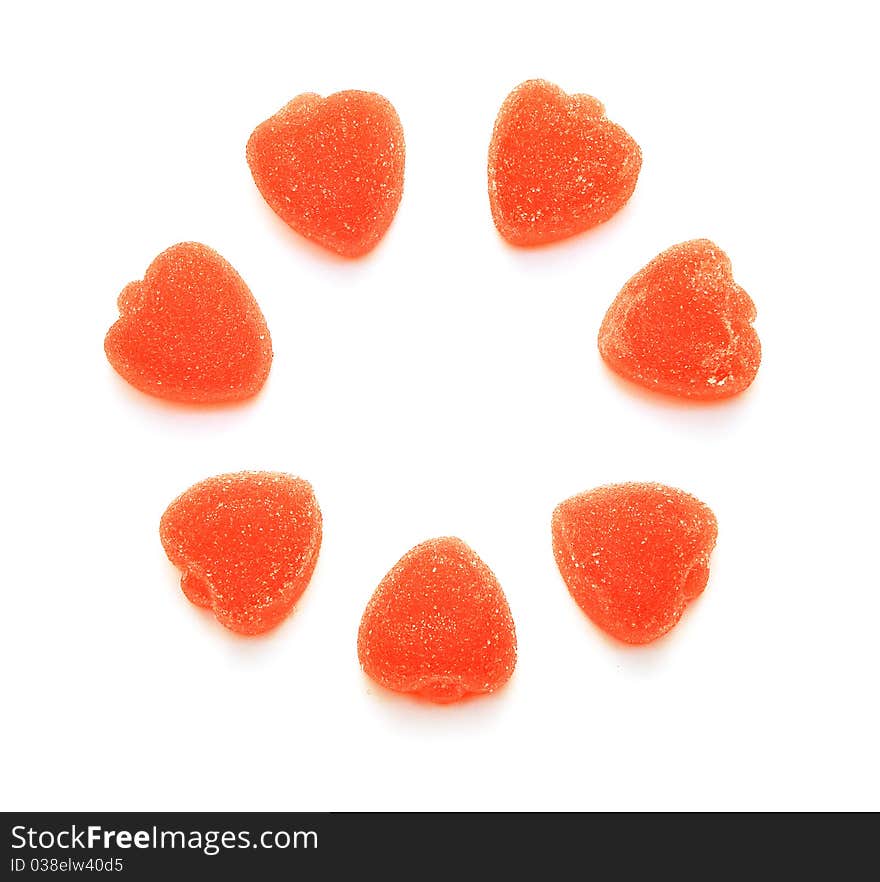 Jellies in the shape of hearts isolated on white background. Jellies in the shape of hearts isolated on white background