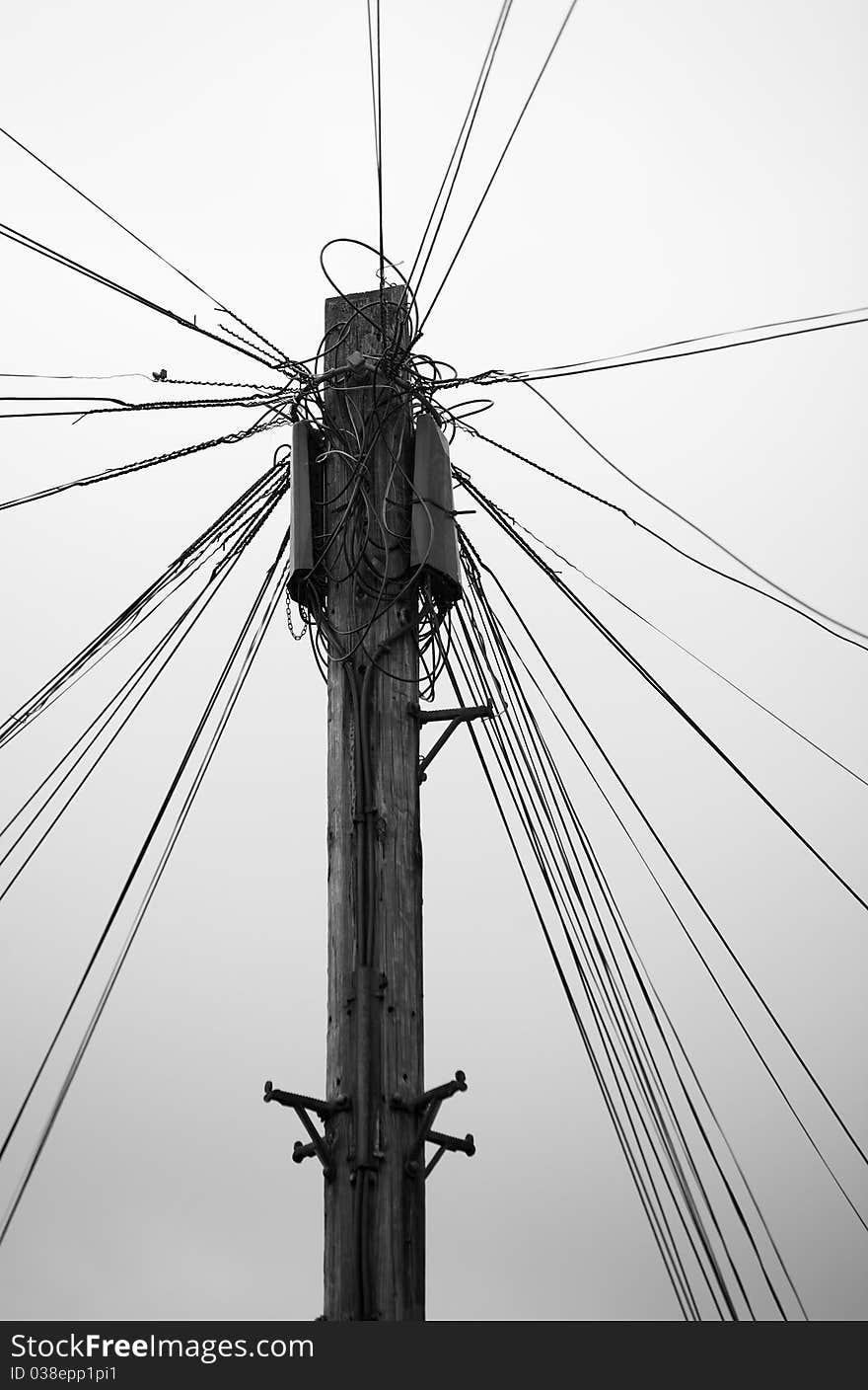 Electric pylon, balck and white, separated picture, as a symbol of a center of a network. Electric pylon, balck and white, separated picture, as a symbol of a center of a network