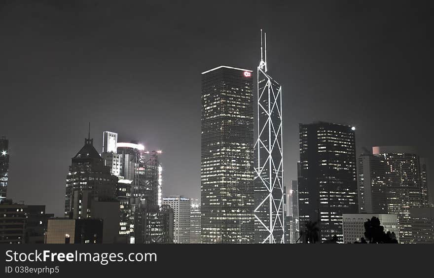 Hong Kong night view with the Bank of China main building in low saturation