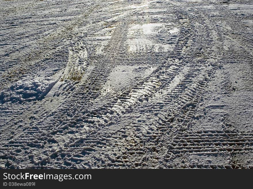 Wintery tire tracks