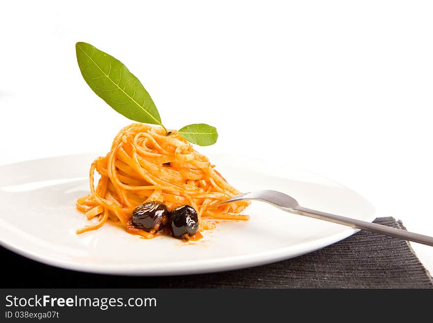 Spaghetti with olives and tomatoesauce. Spaghetti with olives and tomatoesauce