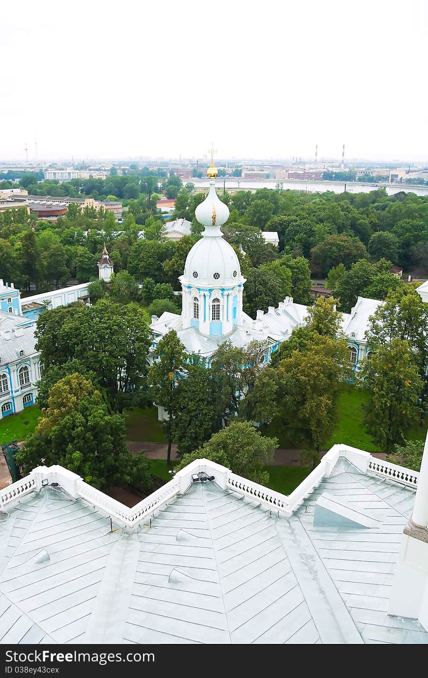 The Smolny Institute on the city background. Saint Petersburg. Russia.