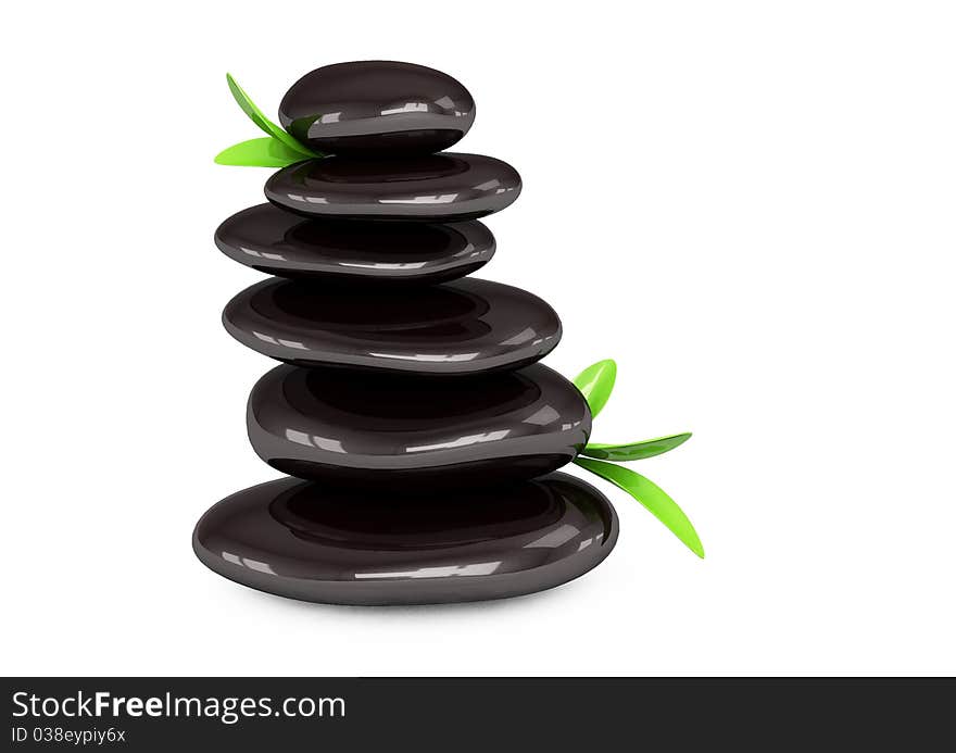 3d glossy black stones on white background. 3d glossy black stones on white background