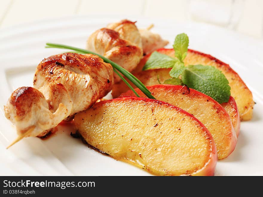 Chicken Skewer And Baked Apple