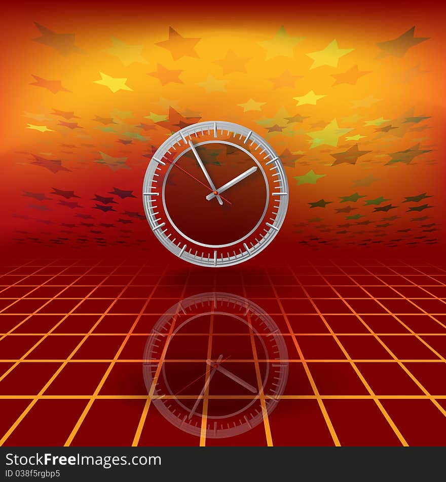 Abstract illustration with clock on red background. Abstract illustration with clock on red background