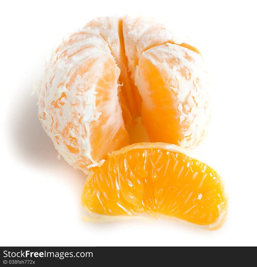 Peeled Tangerine On White Background