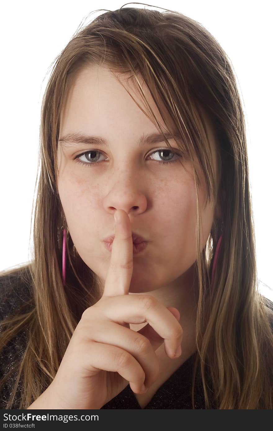 Portrait Of A Girl Calling For Silence