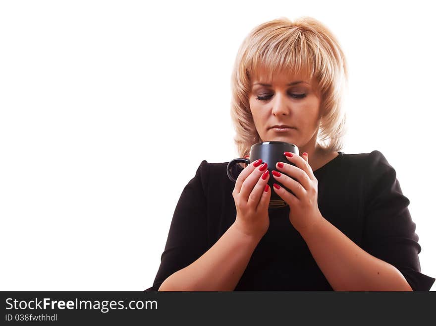 Woman S Blonde Holding A Mug Of Hot Tea