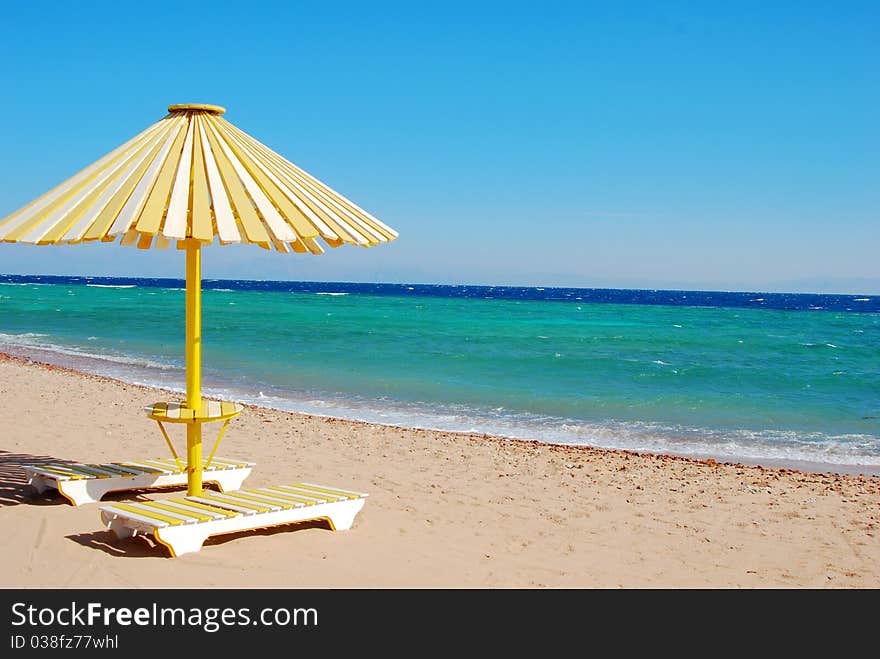 The White-yellow Beach Sun Umbrella