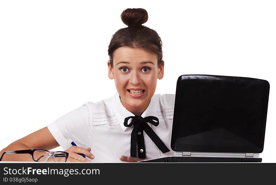 Young woman sitting behind a emotionally appealing