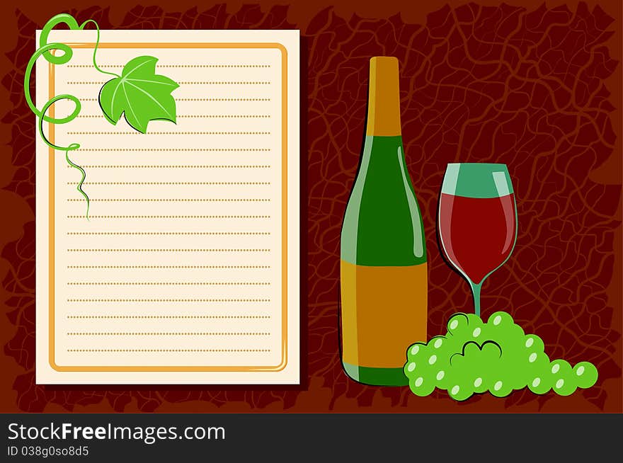 Wine and grape on a dark brown background