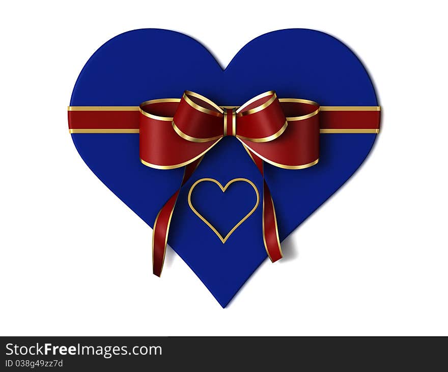 Gift of a heart with a red bow. Gift of a heart with a red bow.