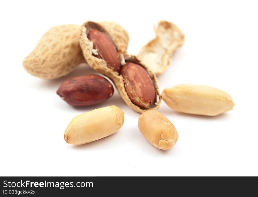 Peanuts on a white background