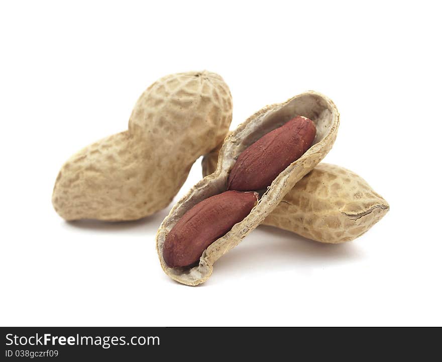 Peanuts on a white background