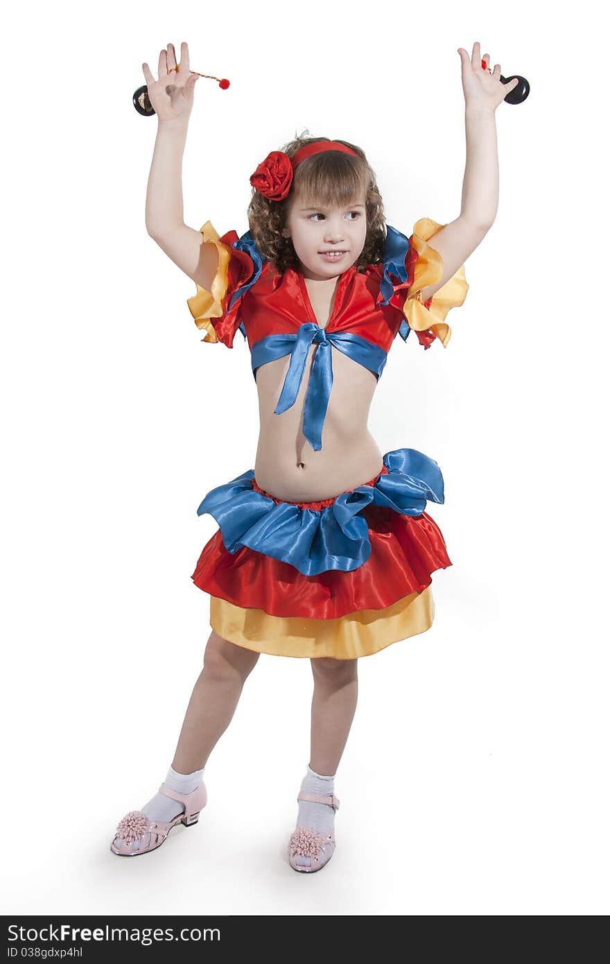 Portrait of the little girl dancer to a white background. Portrait of the little girl dancer to a white background