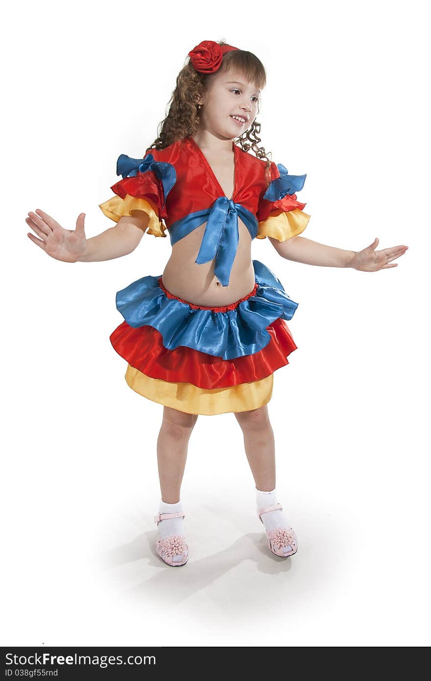 Portrait of the little girl dancer to a white background. Portrait of the little girl dancer to a white background